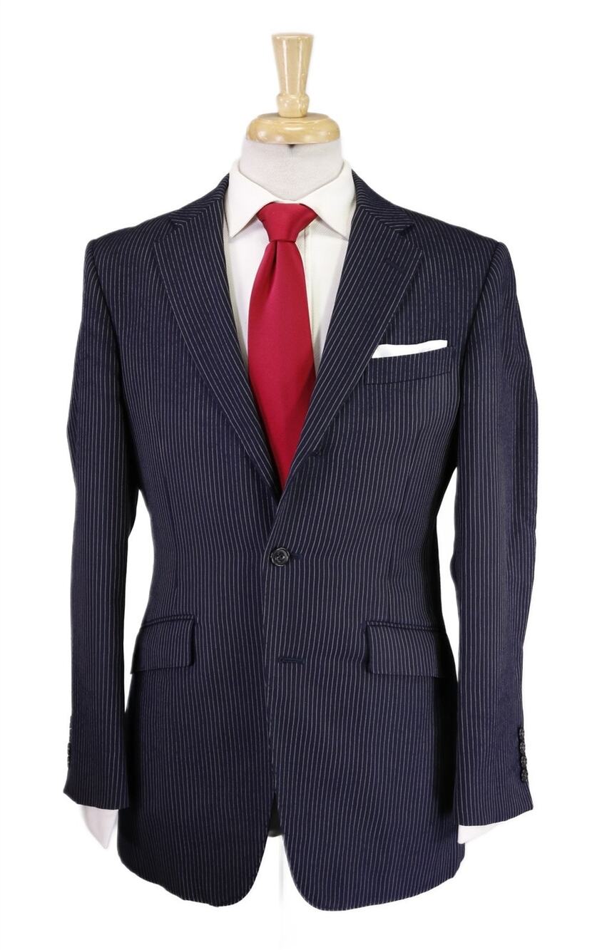 Richard James Savile Row Navy Blue Thin Striped British Wool 3/2 Lapel Suit 38R